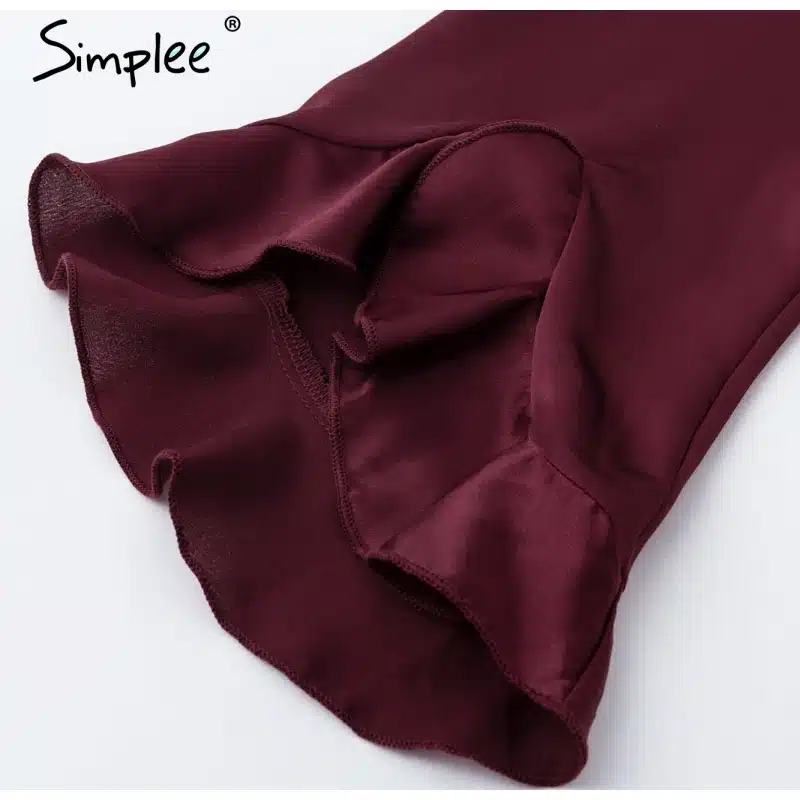 Simplee Elegant women satin solid dress Ruffle flare sleeve sash wrap dress 2018 Autumn winter V neck sexy female dress vestidos 21