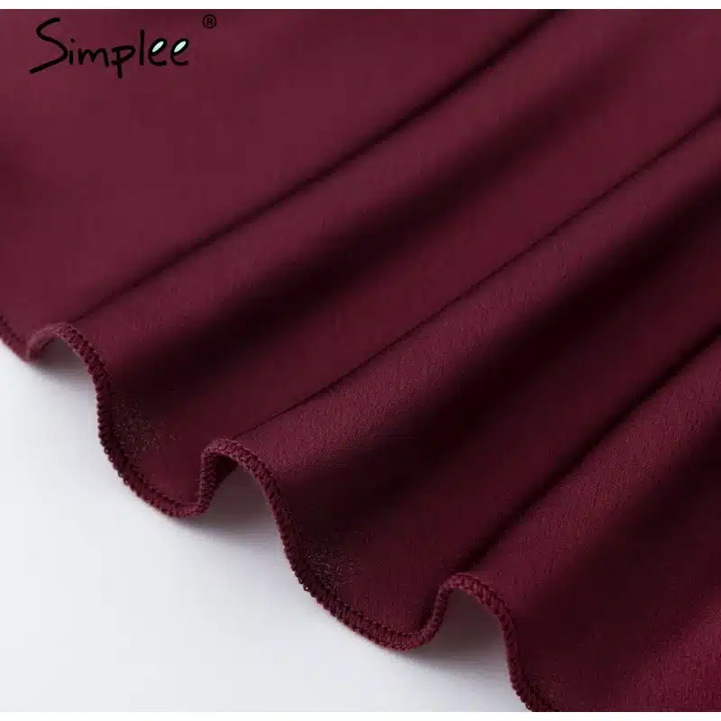 Simplee Elegant women satin solid dress Ruffle flare sleeve sash wrap dress 2018 Autumn winter V neck sexy female dress vestidos 23