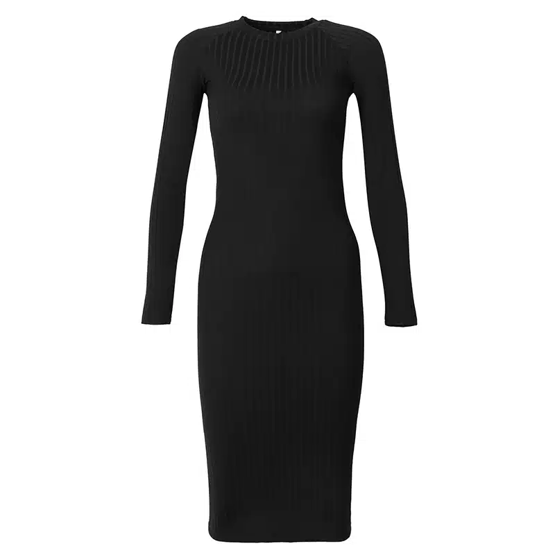2018 Women's Autumn Spring Dresses Robe Sexy Black Midi Sheath Slim Bodycon Dress Long Sleeve Elegant Package Hip Dress GV424 18
