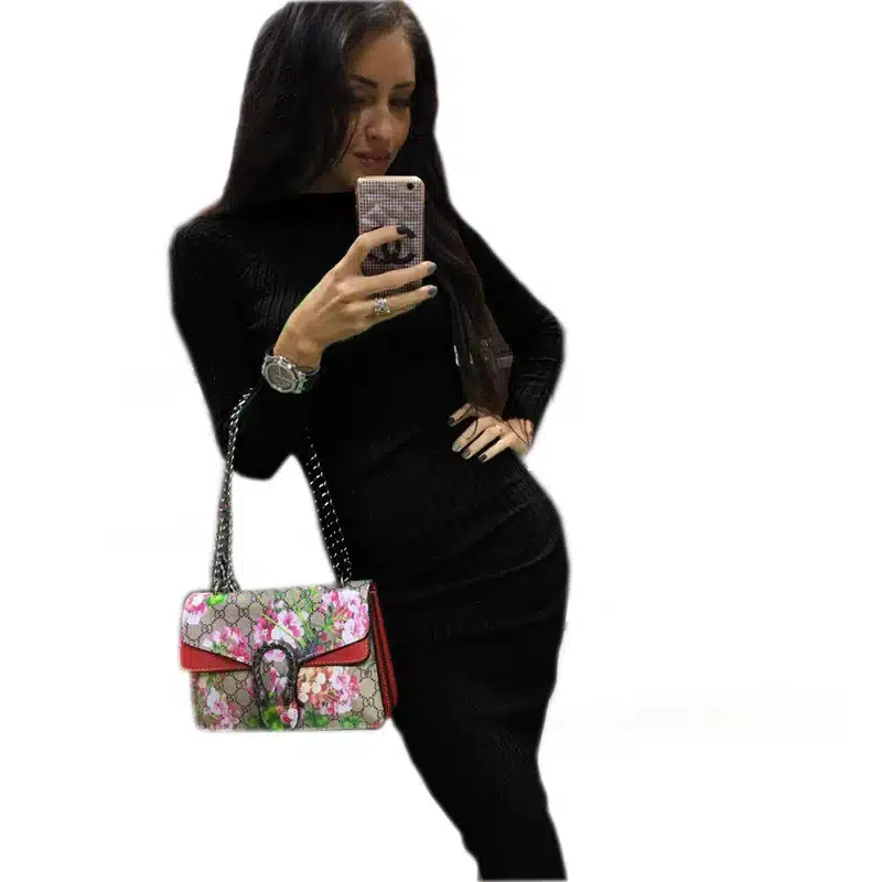 2018 Women's Autumn Spring Dresses Robe Sexy Black Midi Sheath Slim Bodycon Dress Long Sleeve Elegant Package Hip Dress GV424 32