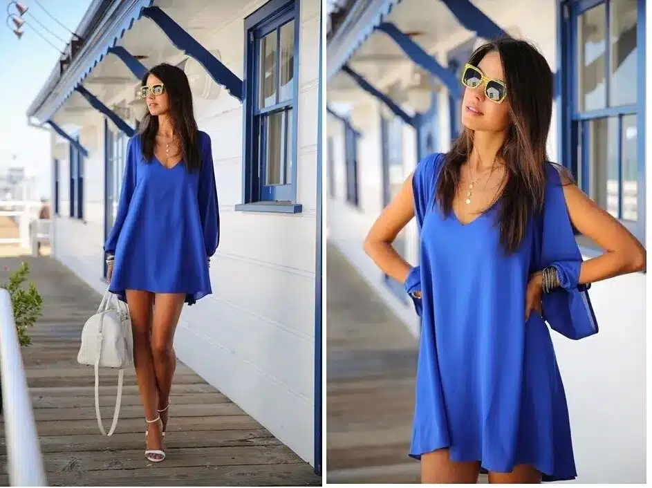 Summer Dress 2018 casual Plus Size Women Clothing Long sleeve solid color Chiffon V Dress Vestidos Beach Dress Loose neck dress 15