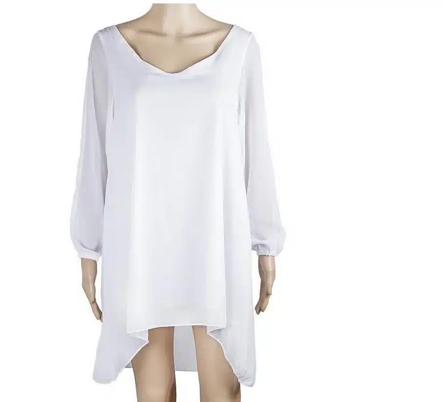 Summer Dress 2018 casual Plus Size Women Clothing Long sleeve solid color Chiffon V Dress Vestidos Beach Dress Loose neck dress 19