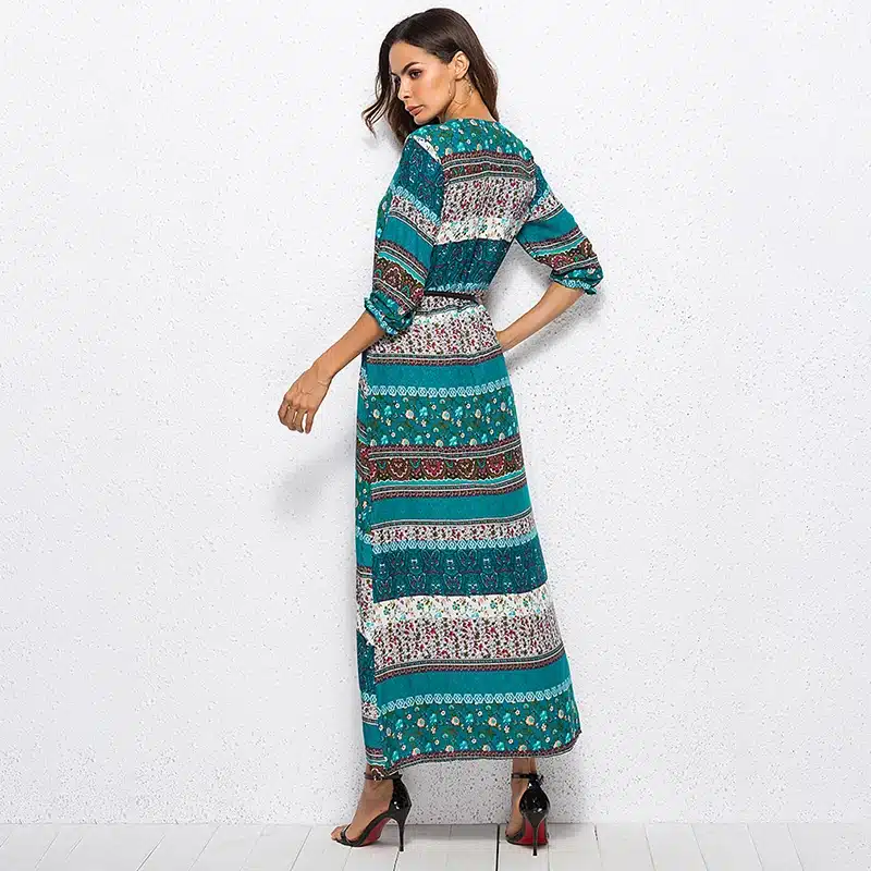 2018 new Bohemian printing long dress women maxi long dress floral print retro hippie vestidos chic brand clothing boho dress 14