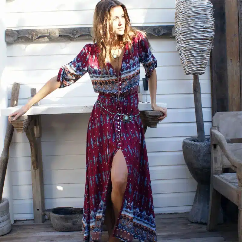 2018 new Bohemian printing long dress women maxi long dress floral print retro hippie vestidos chic brand clothing boho dress 18