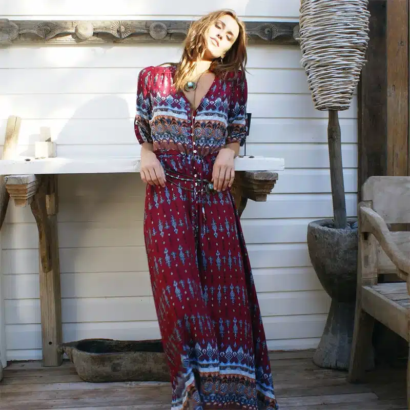2018 new Bohemian printing long dress women maxi long dress floral print retro hippie vestidos chic brand clothing boho dress 19
