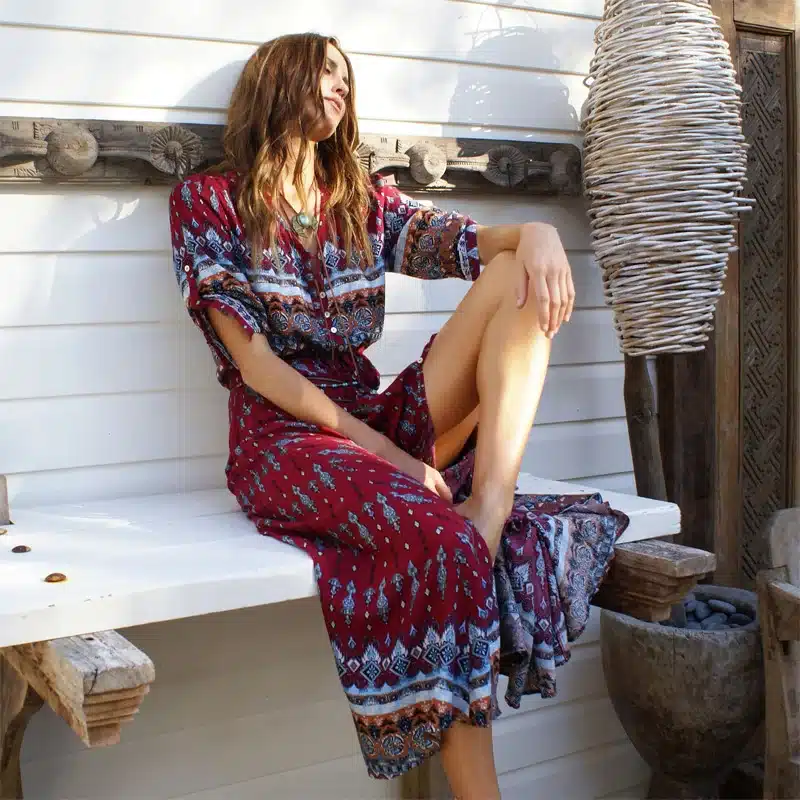 2018 new Bohemian printing long dress women maxi long dress floral print retro hippie vestidos chic brand clothing boho dress 20
