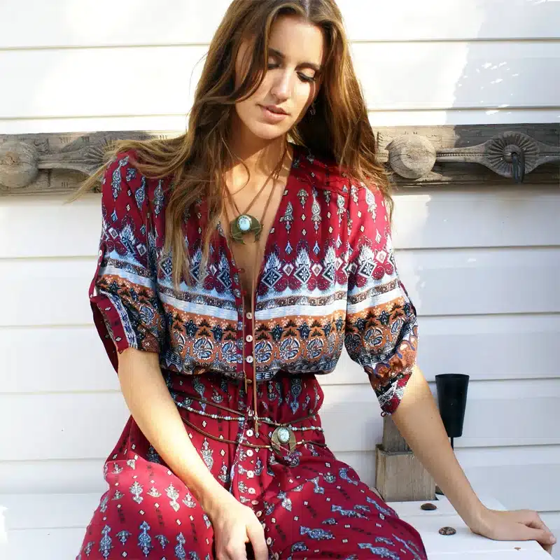 2018 new Bohemian printing long dress women maxi long dress floral print retro hippie vestidos chic brand clothing boho dress 21