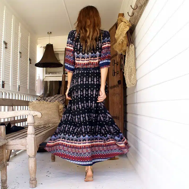 2018 new Bohemian printing long dress women maxi long dress floral print retro hippie vestidos chic brand clothing boho dress 25