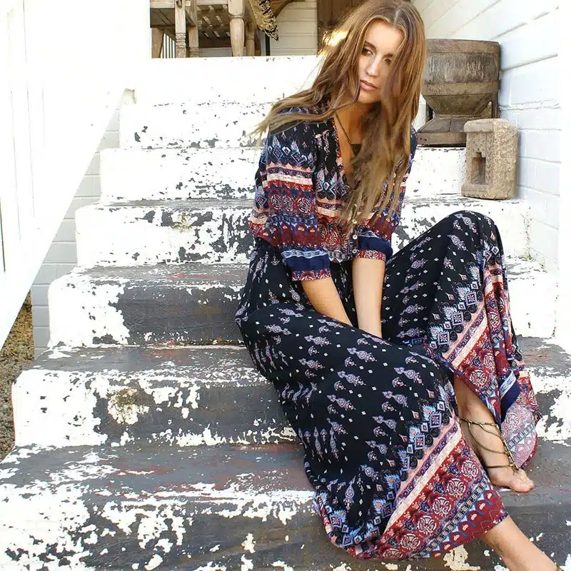2018 new Bohemian printing long dress women maxi long dress floral print retro hippie vestidos chic brand clothing boho dress 27