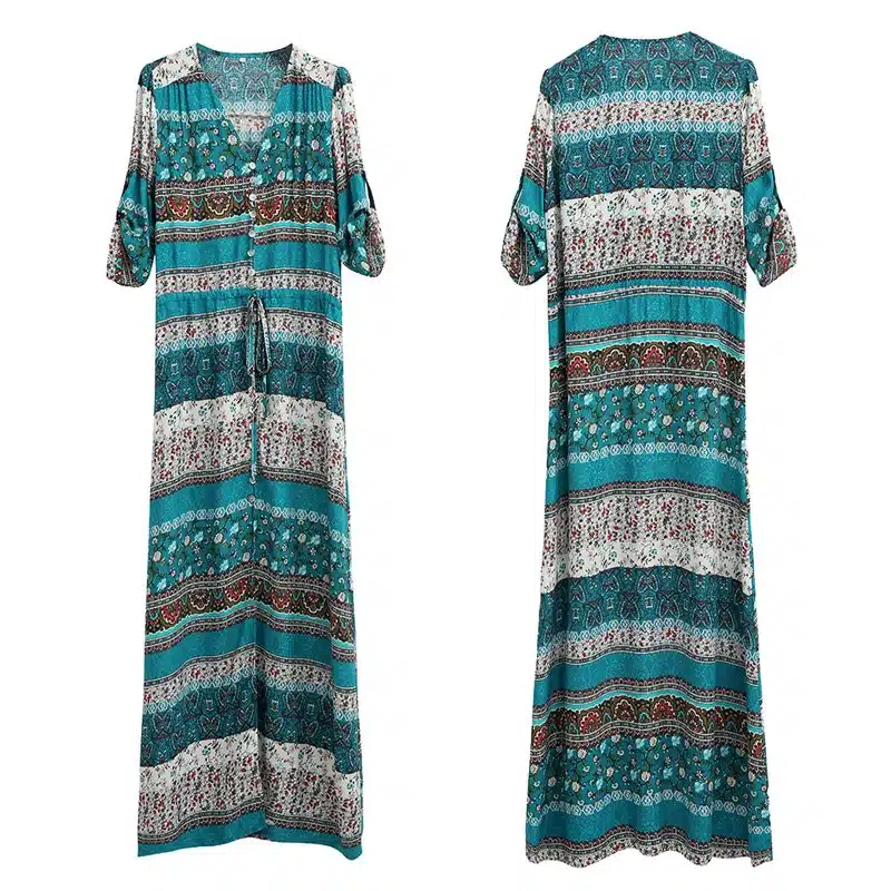 2018 new Bohemian printing long dress women maxi long dress floral print retro hippie vestidos chic brand clothing boho dress 30