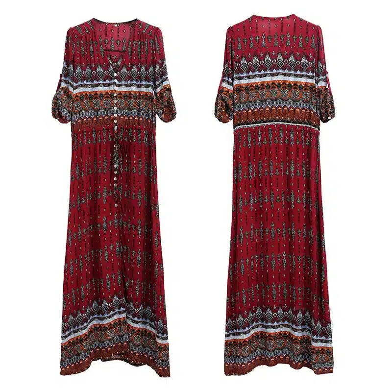 2018 new Bohemian printing long dress women maxi long dress floral print retro hippie vestidos chic brand clothing boho dress 31