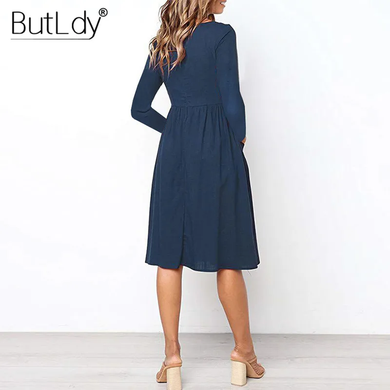 Long Sleeve V-Neck Pockets Button Dress Women 2018 Summer Autumn Midi Shirt Dress Sexy Casual A-Line Beach Sundress Ladies Dress 16