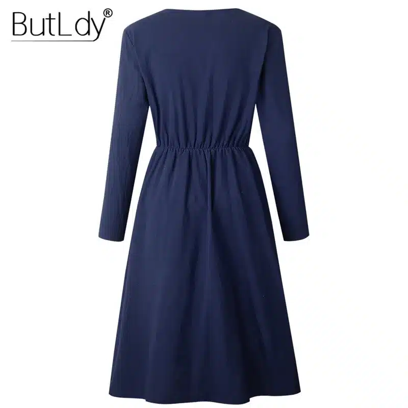 Long Sleeve V-Neck Pockets Button Dress Women 2018 Summer Autumn Midi Shirt Dress Sexy Casual A-Line Beach Sundress Ladies Dress 18