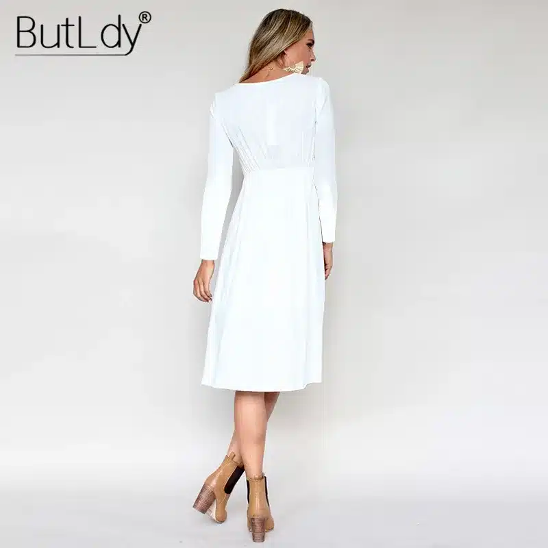 Long Sleeve V-Neck Pockets Button Dress Women 2018 Summer Autumn Midi Shirt Dress Sexy Casual A-Line Beach Sundress Ladies Dress 21