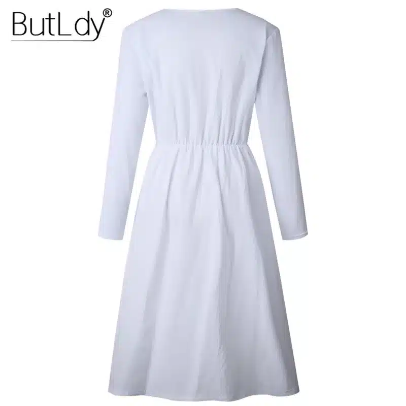 Long Sleeve V-Neck Pockets Button Dress Women 2018 Summer Autumn Midi Shirt Dress Sexy Casual A-Line Beach Sundress Ladies Dress 23