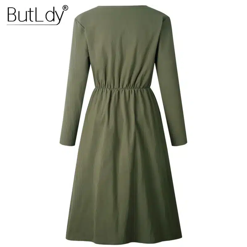 Long Sleeve V-Neck Pockets Button Dress Women 2018 Summer Autumn Midi Shirt Dress Sexy Casual A-Line Beach Sundress Ladies Dress 51