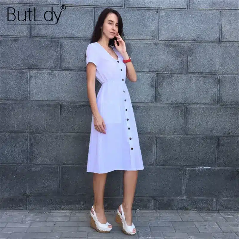 Long Sleeve V-Neck Pockets Button Dress Women 2018 Summer Autumn Midi Shirt Dress Sexy Casual A-Line Beach Sundress Ladies Dress 55