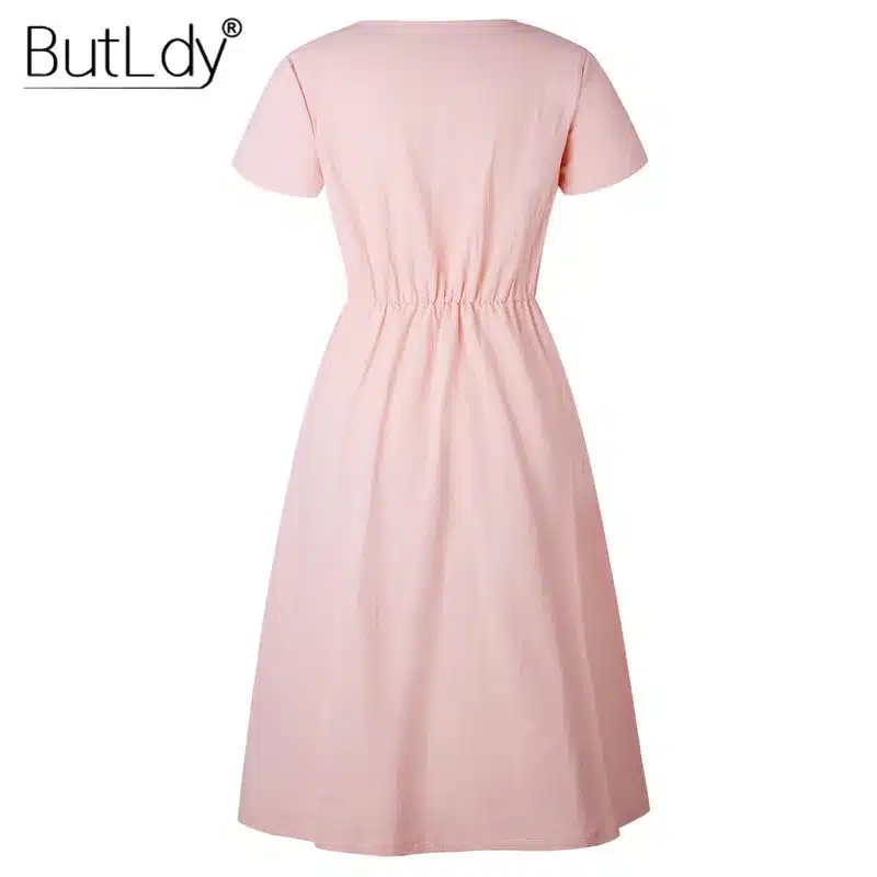 Long Sleeve V-Neck Pockets Button Dress Women 2018 Summer Autumn Midi Shirt Dress Sexy Casual A-Line Beach Sundress Ladies Dress 98