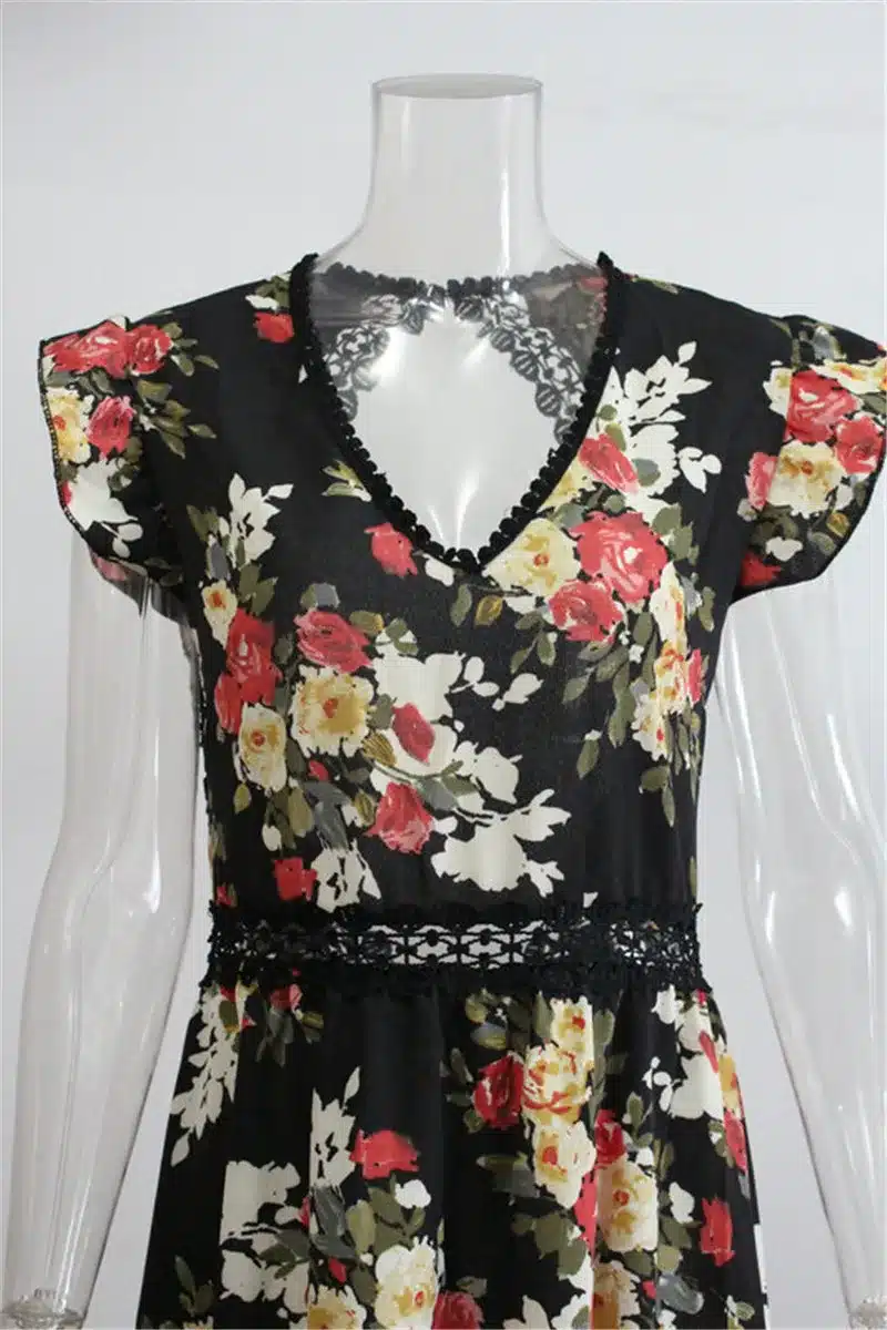 2018 Elegant flower print lace maxi dress vestidos Sexy deep V neck backless summer dress Women boho asymmetrical long dress 23