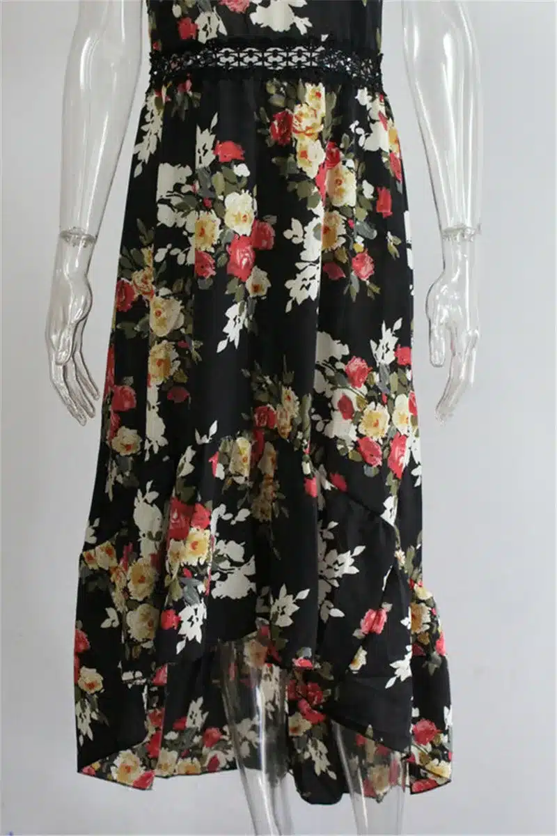 2018 Elegant flower print lace maxi dress vestidos Sexy deep V neck backless summer dress Women boho asymmetrical long dress 24