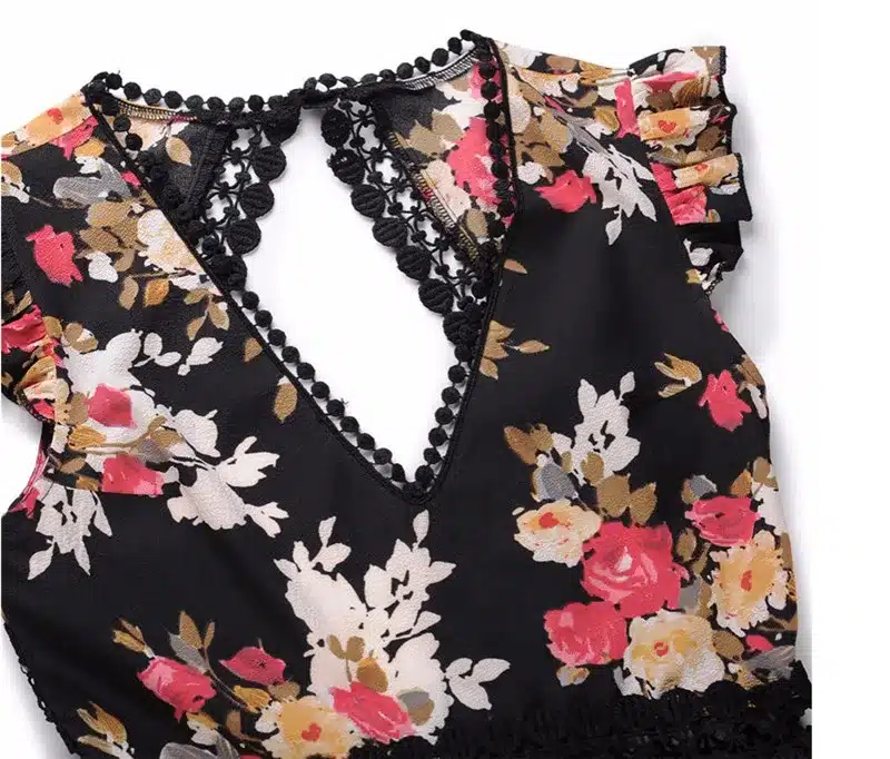 2018 Elegant flower print lace maxi dress vestidos Sexy deep V neck backless summer dress Women boho asymmetrical long dress 29