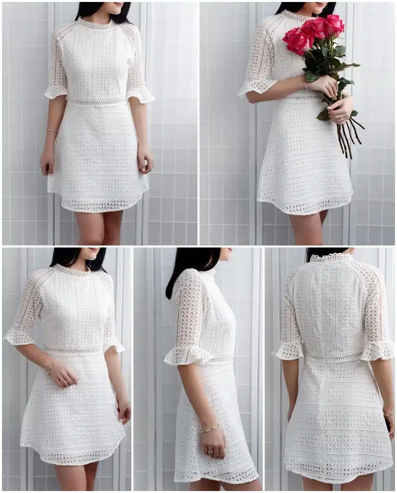 Simplee Elegant hollow out lace dress women Half sleeve summer style midi white dress 2018 Spring short casual dress vestidos 21