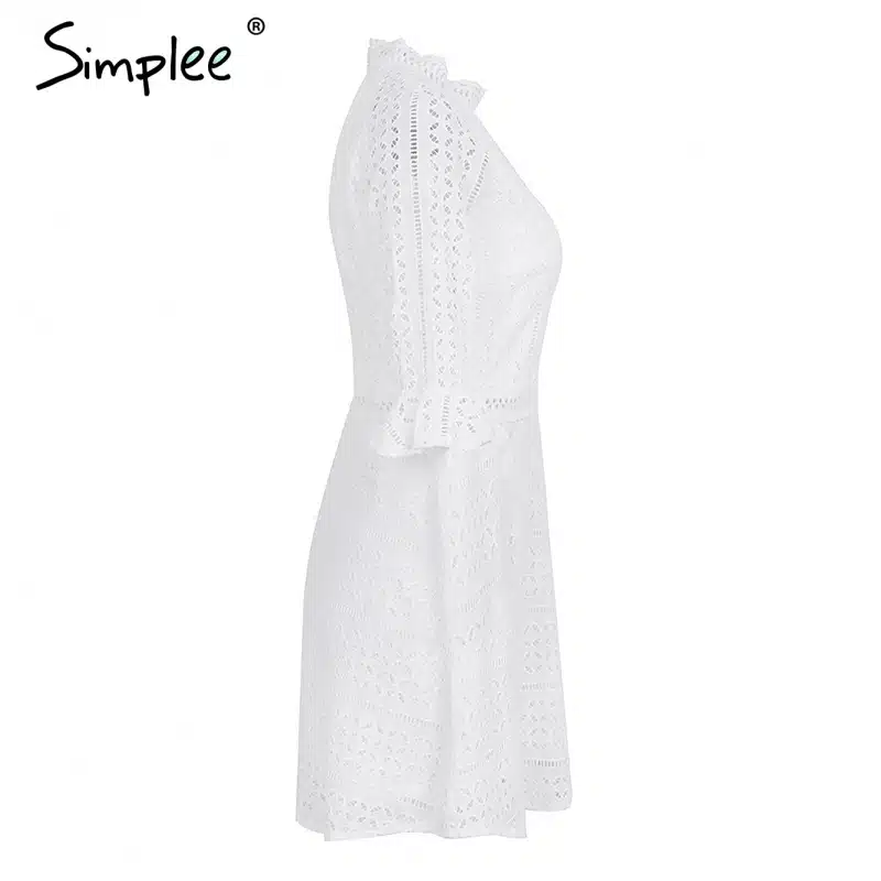 Simplee Elegant hollow out lace dress women Half sleeve summer style midi white dress 2018 Spring short casual dress vestidos 24