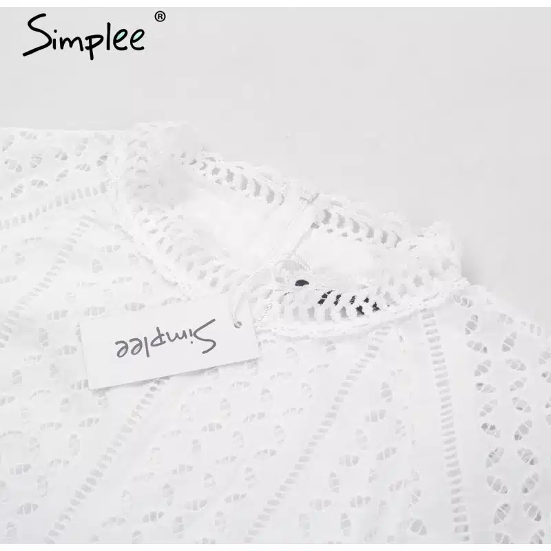 Simplee Elegant hollow out lace dress women Half sleeve summer style midi white dress 2018 Spring short casual dress vestidos 26