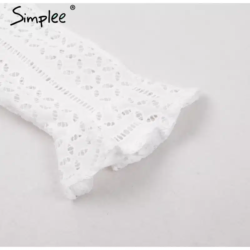 Simplee Elegant hollow out lace dress women Half sleeve summer style midi white dress 2018 Spring short casual dress vestidos 28