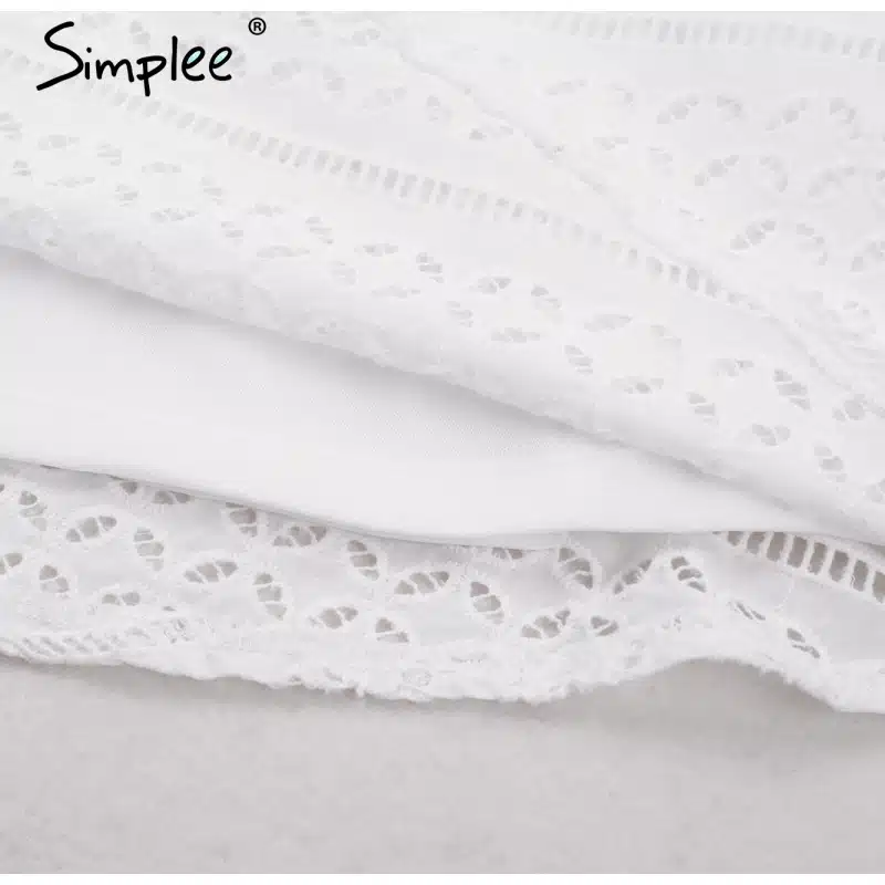 Simplee Elegant hollow out lace dress women Half sleeve summer style midi white dress 2018 Spring short casual dress vestidos 29