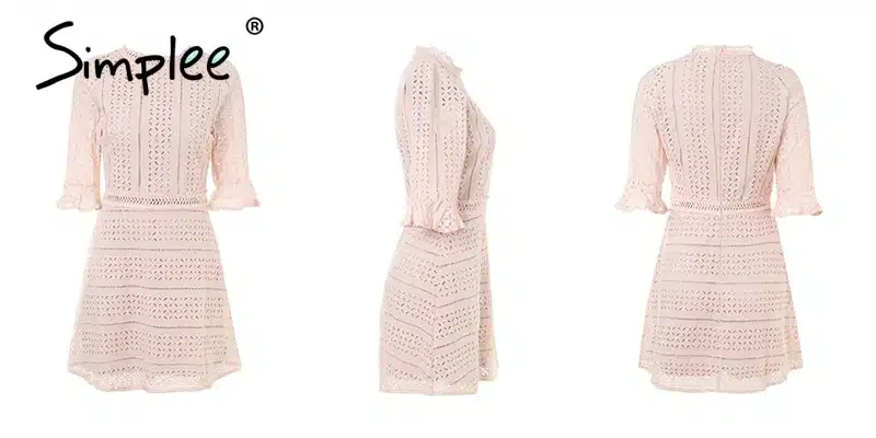 Simplee Elegant hollow out lace dress women Half sleeve summer style midi white dress 2018 Spring short casual dress vestidos 30