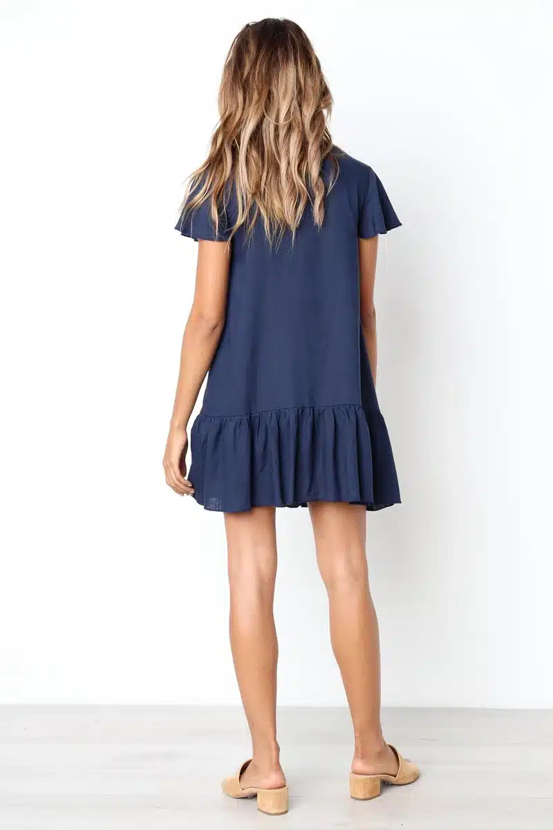 Casual White/Green Mini Dress Women Cotton Single-Breasted Button Ruffles Short Sleeve Dress Solid Red Loose Dress Summer 2018 19