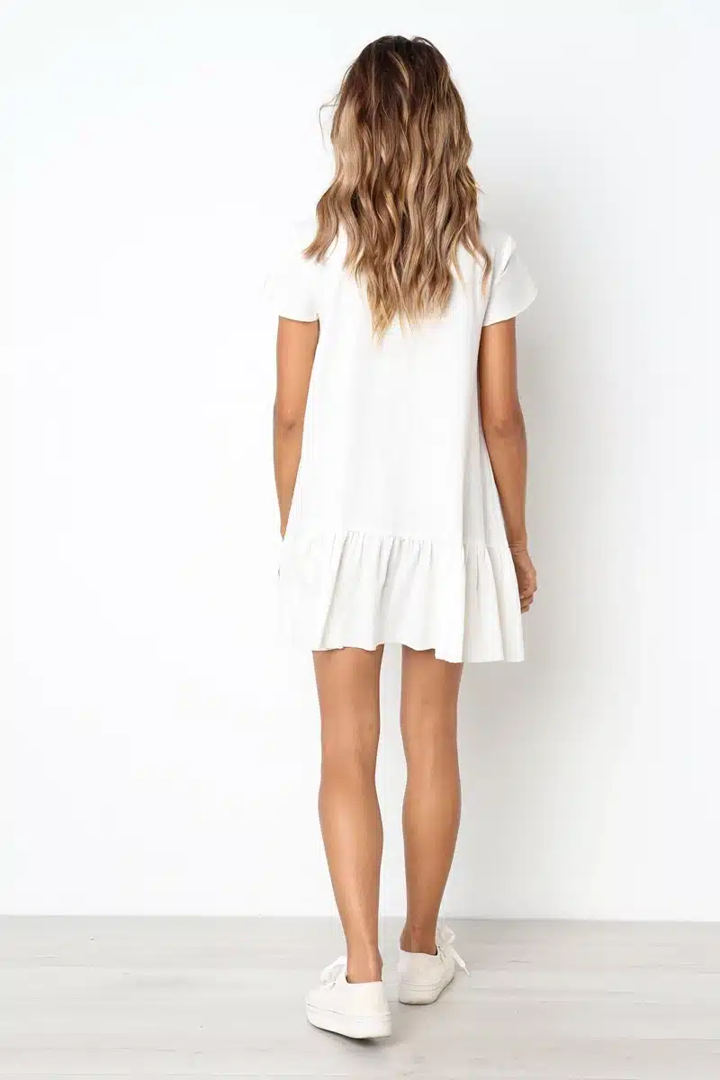 Casual White/Green Mini Dress Women Cotton Single-Breasted Button Ruffles Short Sleeve Dress Solid Red Loose Dress Summer 2018 23