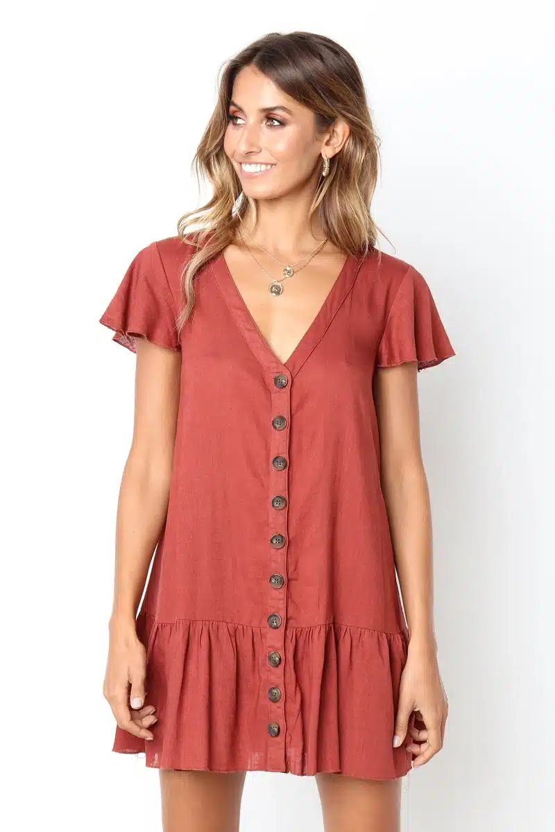 Casual White/Green Mini Dress Women Cotton Single-Breasted Button Ruffles Short Sleeve Dress Solid Red Loose Dress Summer 2018 24