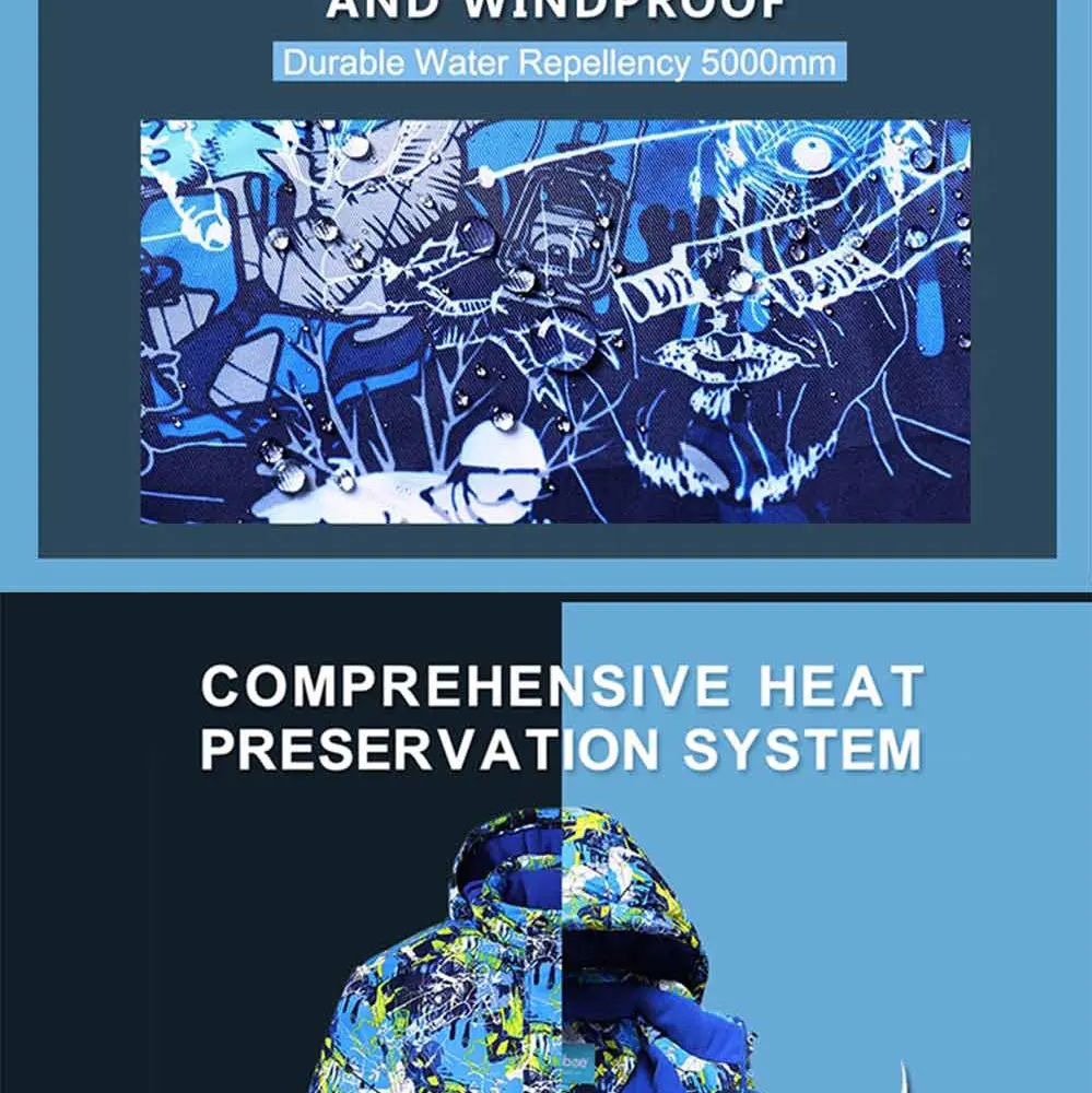 Detector Boys Winter Waterproof Windproof Ski Sets Kids Warm Ski Jacket Children Outdoor Hooded Snowboard Sports Suits 6