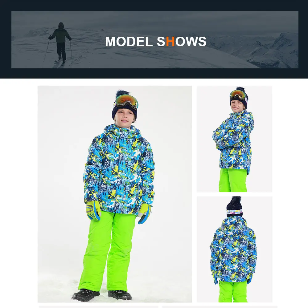 Detector Boys Winter Waterproof Windproof Ski Sets Kids Warm Ski Jacket Children Outdoor Hooded Snowboard Sports Suits 19