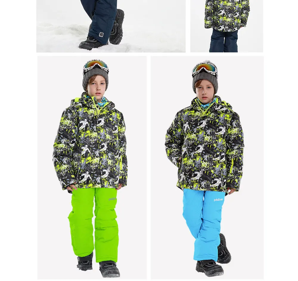 Detector Boys Winter Waterproof Windproof Ski Sets Kids Warm Ski Jacket Children Outdoor Hooded Snowboard Sports Suits 22
