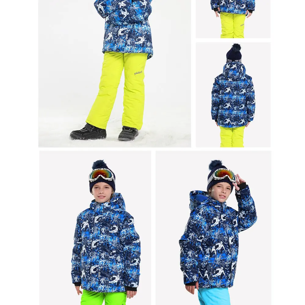 Detector Boys Winter Waterproof Windproof Ski Sets Kids Warm Ski Jacket Children Outdoor Hooded Snowboard Sports Suits 24