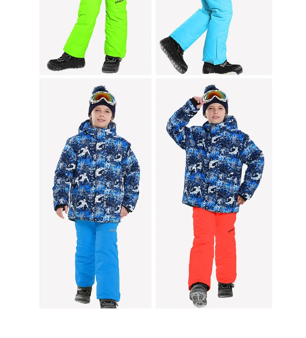 Detector Boys Winter Waterproof Windproof Ski Sets Kids Warm Ski Jacket Children Outdoor Hooded Snowboard Sports Suits 25