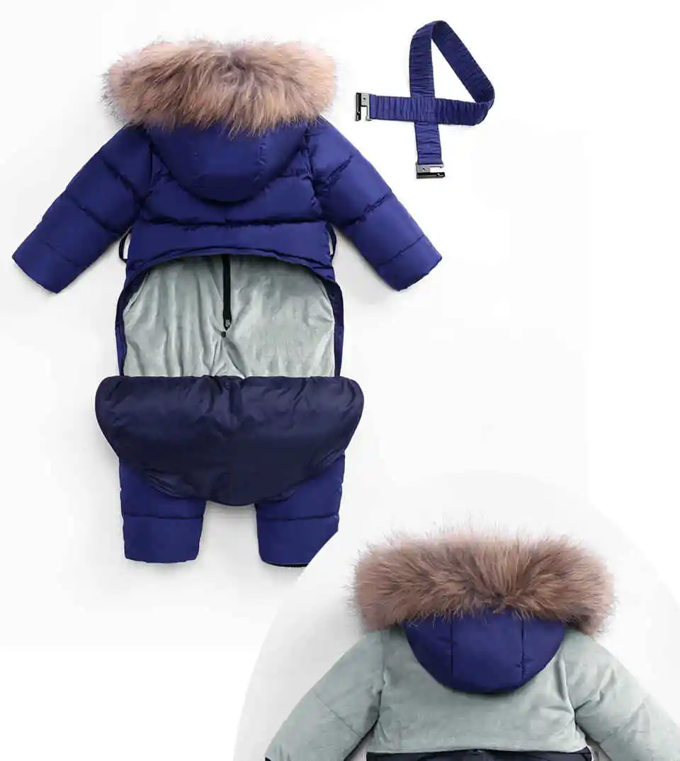 Russian Winter Jumpsuits Outdoor Wear Kids Ski Suit Children Down Rompers with Real Fur Hooded Warm Boys Girls for -30 Degree 8
