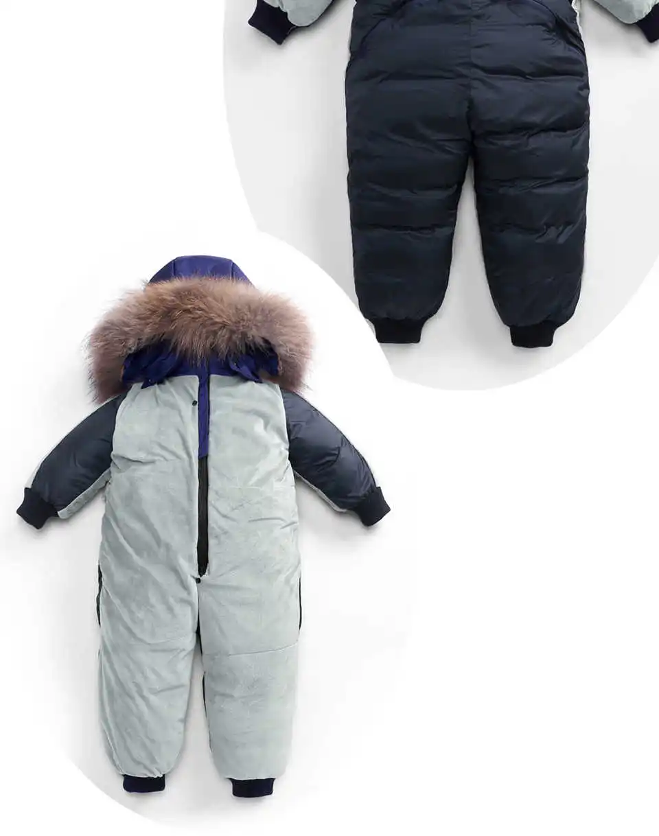 Russian Winter Jumpsuits Outdoor Wear Kids Ski Suit Children Down Rompers with Real Fur Hooded Warm Boys Girls for -30 Degree 9