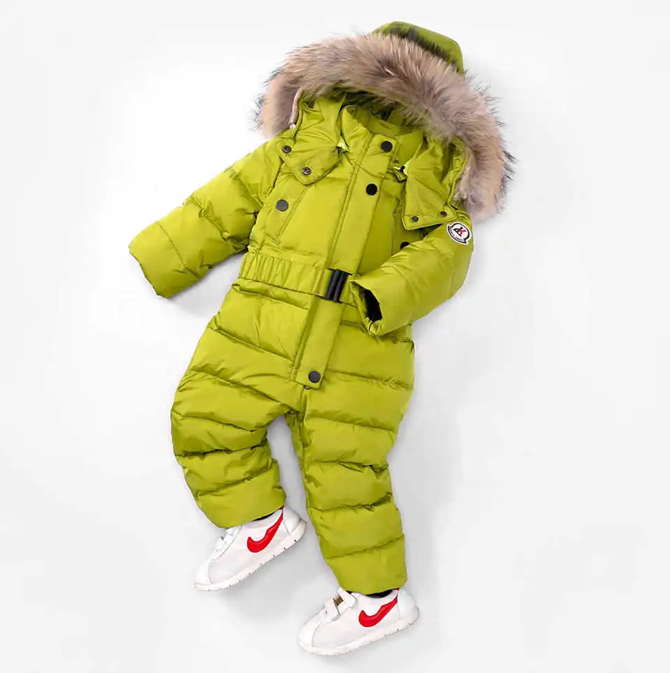 Russian Winter Jumpsuits Outdoor Wear Kids Ski Suit Children Down Rompers with Real Fur Hooded Warm Boys Girls for -30 Degree 14