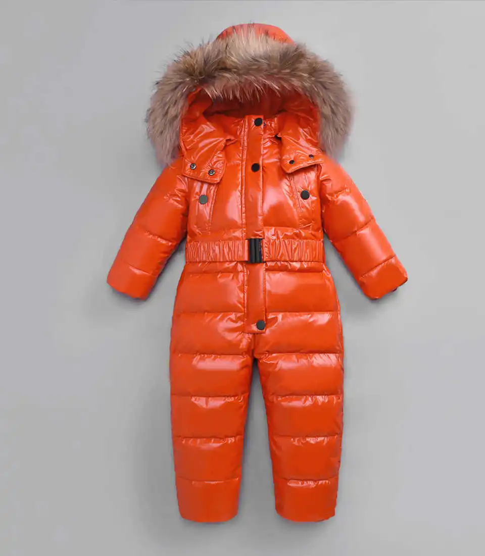 Russian Winter Jumpsuits Outdoor Wear Kids Ski Suit Children Down Rompers with Real Fur Hooded Warm Boys Girls for -30 Degree 22