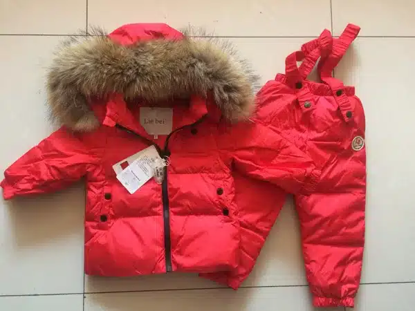 Children's Sets boy girl child's baby extra thick down jacket is full of animal hair collar ski suit top and trousers 13