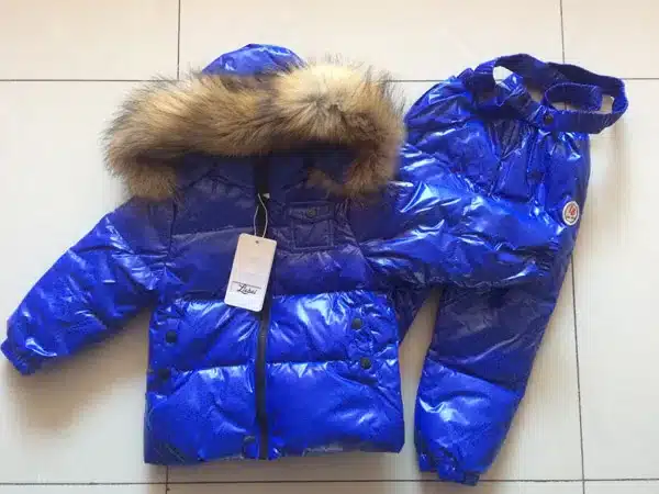 Children's Sets boy girl child's baby extra thick down jacket is full of animal hair collar ski suit top and trousers 14