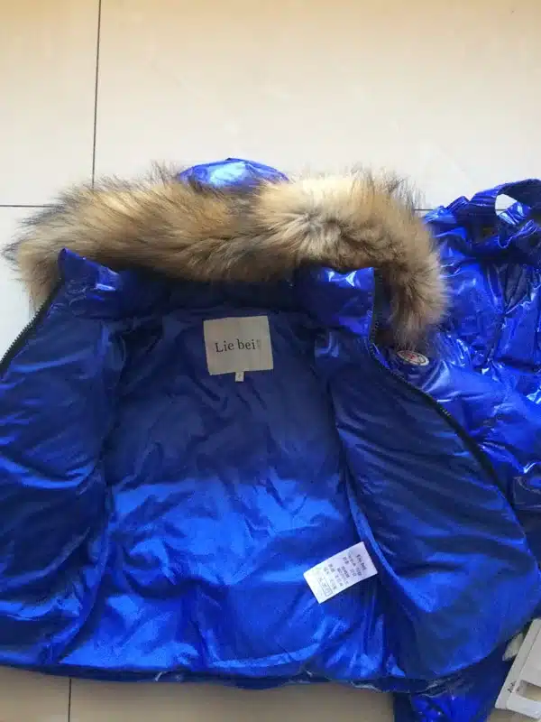 Children's Sets boy girl child's baby extra thick down jacket is full of animal hair collar ski suit top and trousers 15