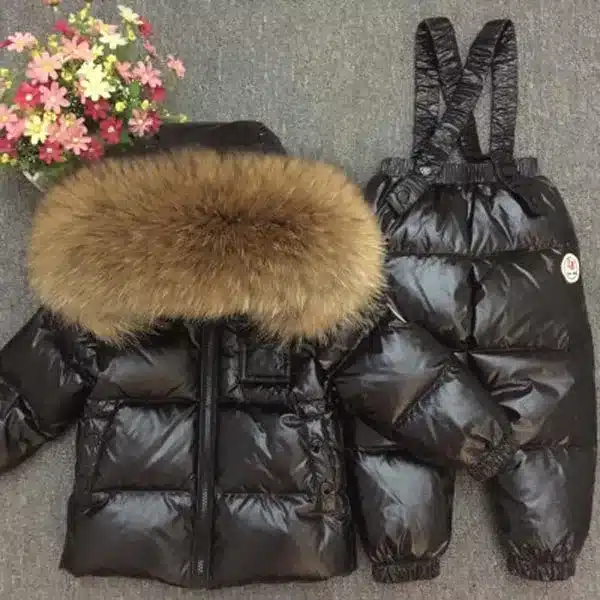 Children's Sets boy girl child's baby extra thick down jacket is full of animal hair collar ski suit top and trousers 27