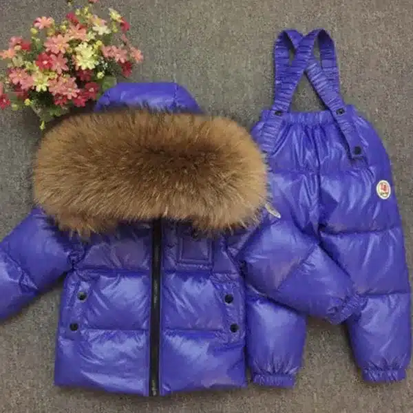 Children's Sets boy girl child's baby extra thick down jacket is full of animal hair collar ski suit top and trousers 29