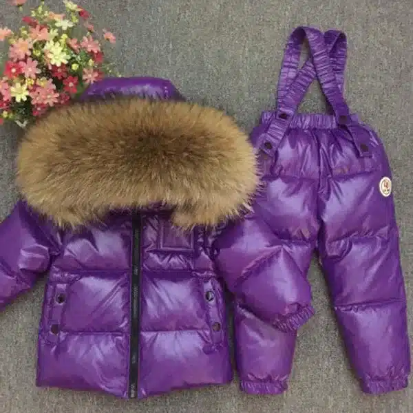 Children's Sets boy girl child's baby extra thick down jacket is full of animal hair collar ski suit top and trousers 31