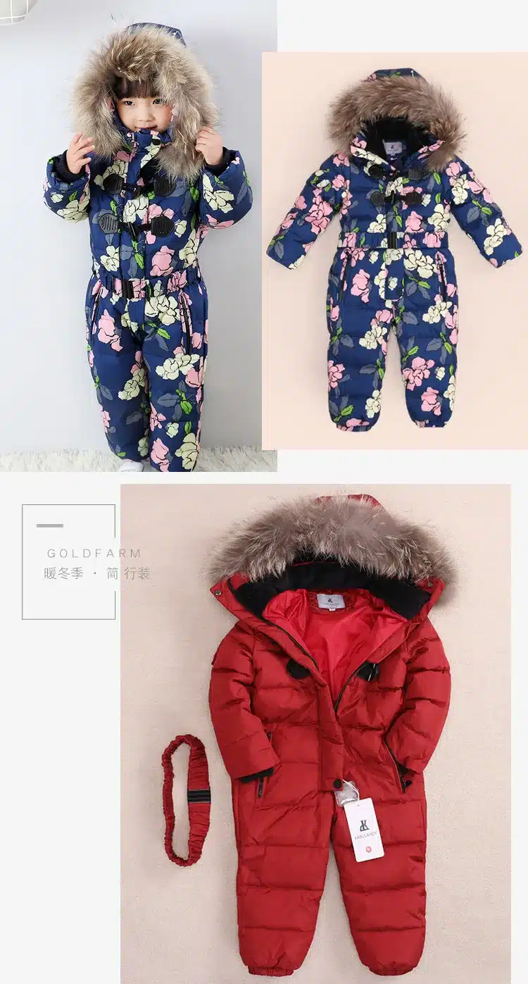 Outdoor Wear Kids Ski Suit Children Down Rompers With Genuine Fur Hood Warm Boys Girls Winter Jumpsuits For -30 Degree 3-8 Years 14